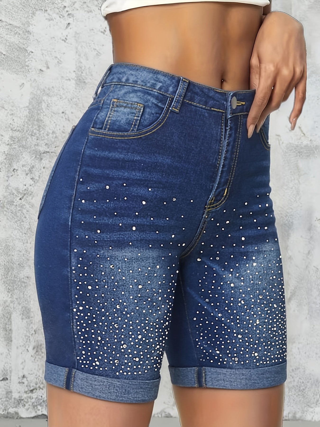Women's Denim Shorts - Rhinestone Detail Regular Fit detail view