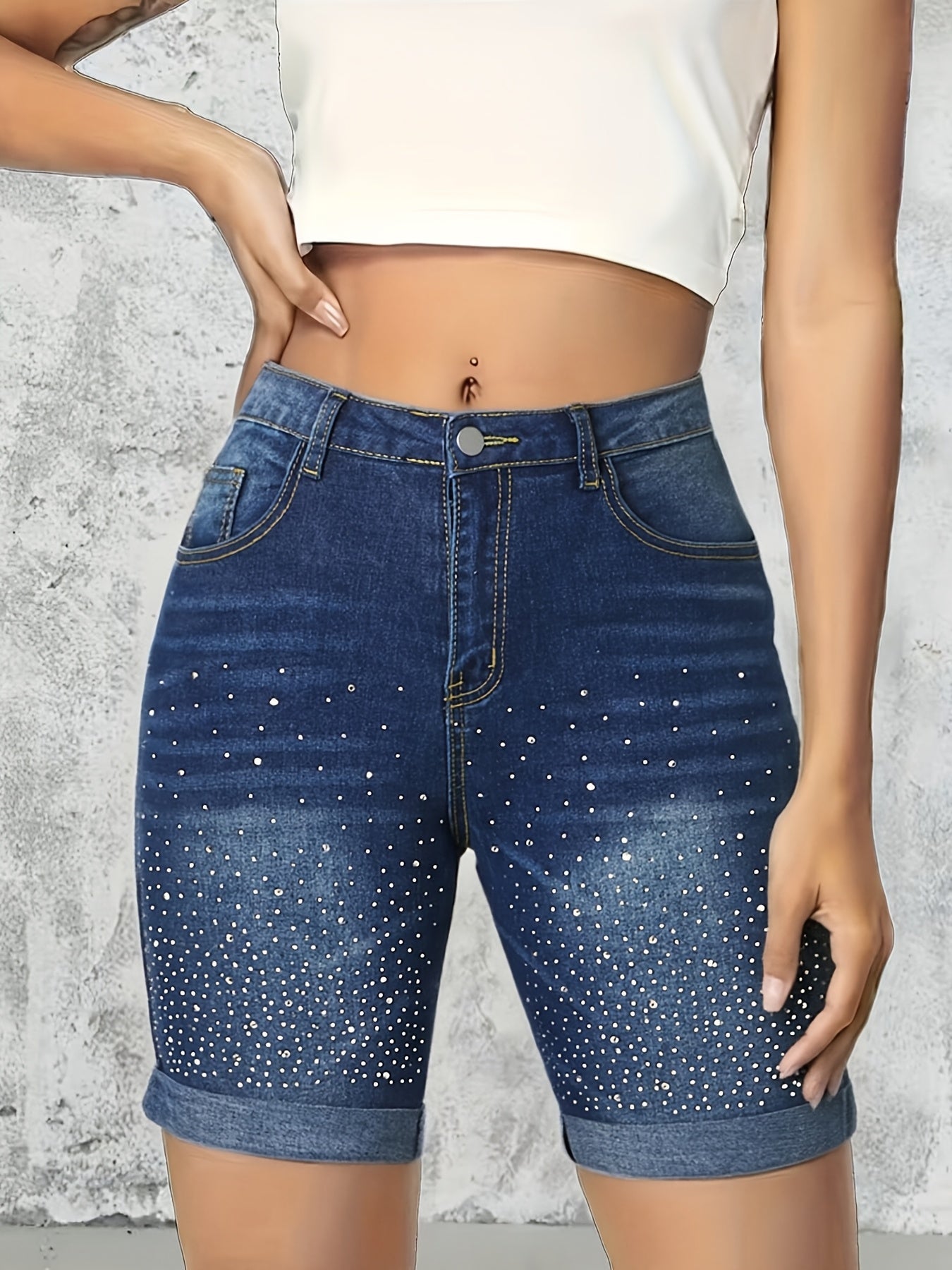 Women's Denim Shorts - Rhinestone Detail Regular Fit detail view