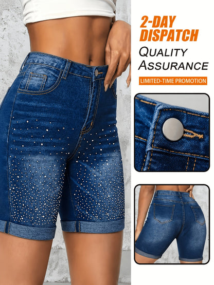 Women's Denim Shorts - Rhinestone Detail Regular Fit detail view