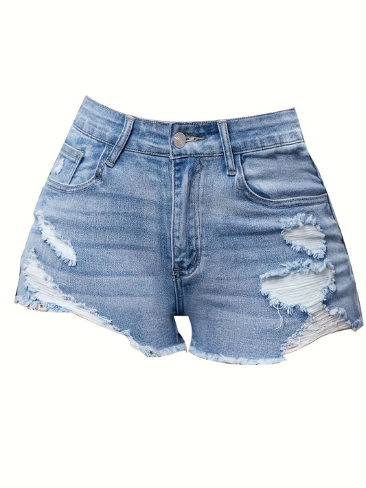 Women's Denim Shorts - Sky Blue Distressed – Blue option – main product image