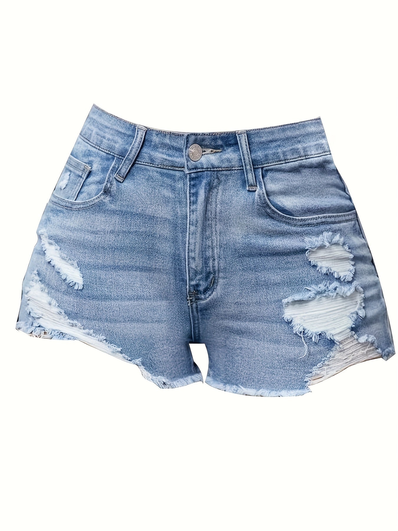 Women's Denim Shorts - Sky Blue Distressed detail view
