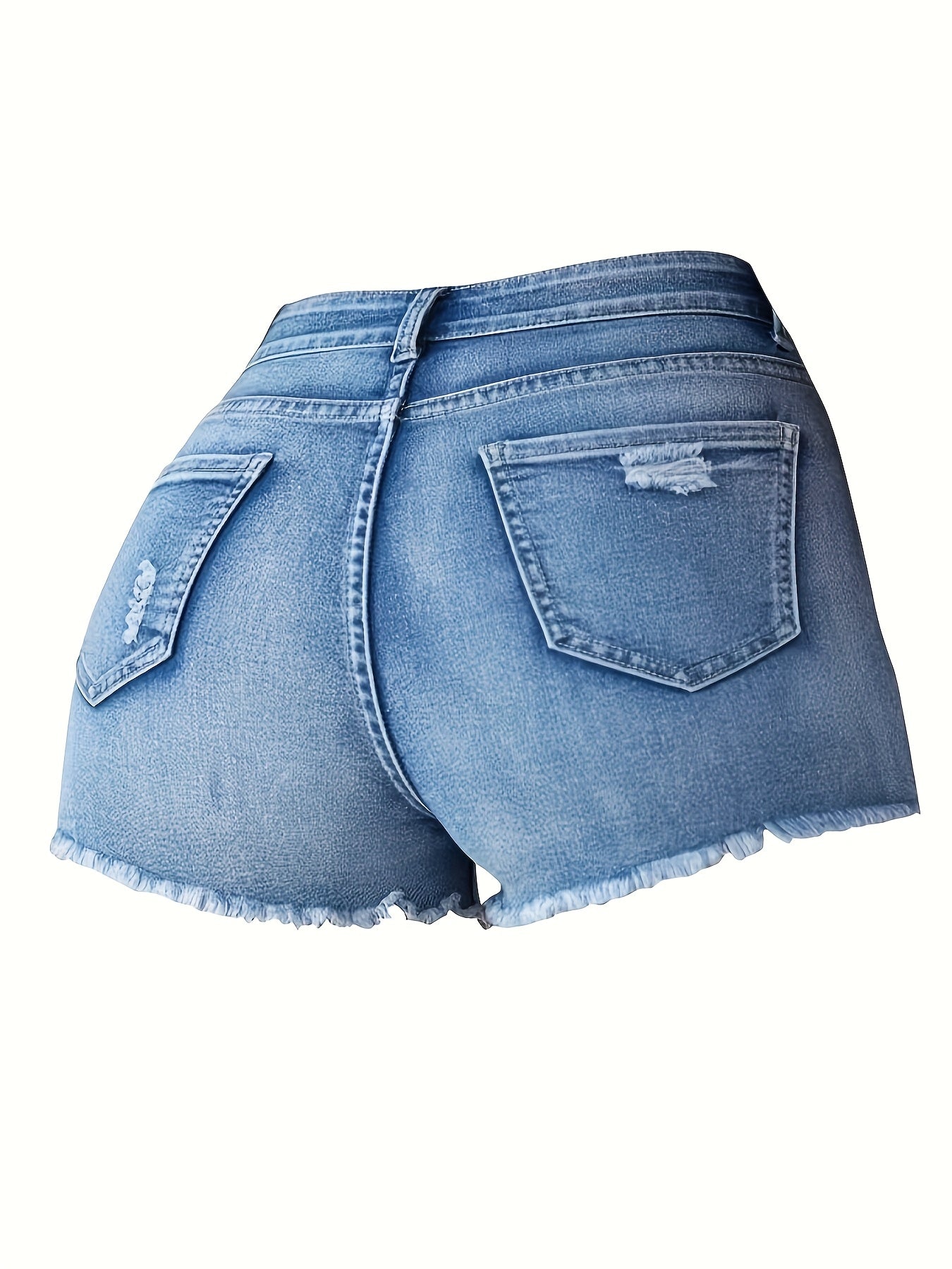 Women's Denim Shorts - Sky Blue Distressed detail view