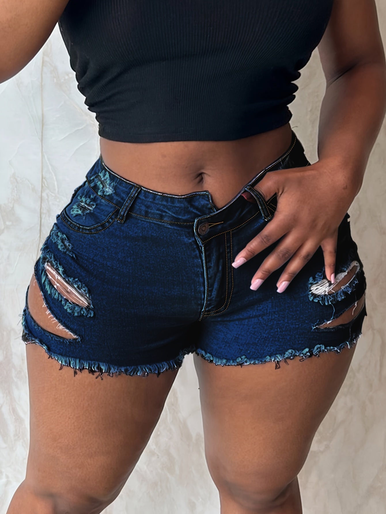 Women's Denim Shorts - Stretch – 3-Color Selection – Blue option – view 2