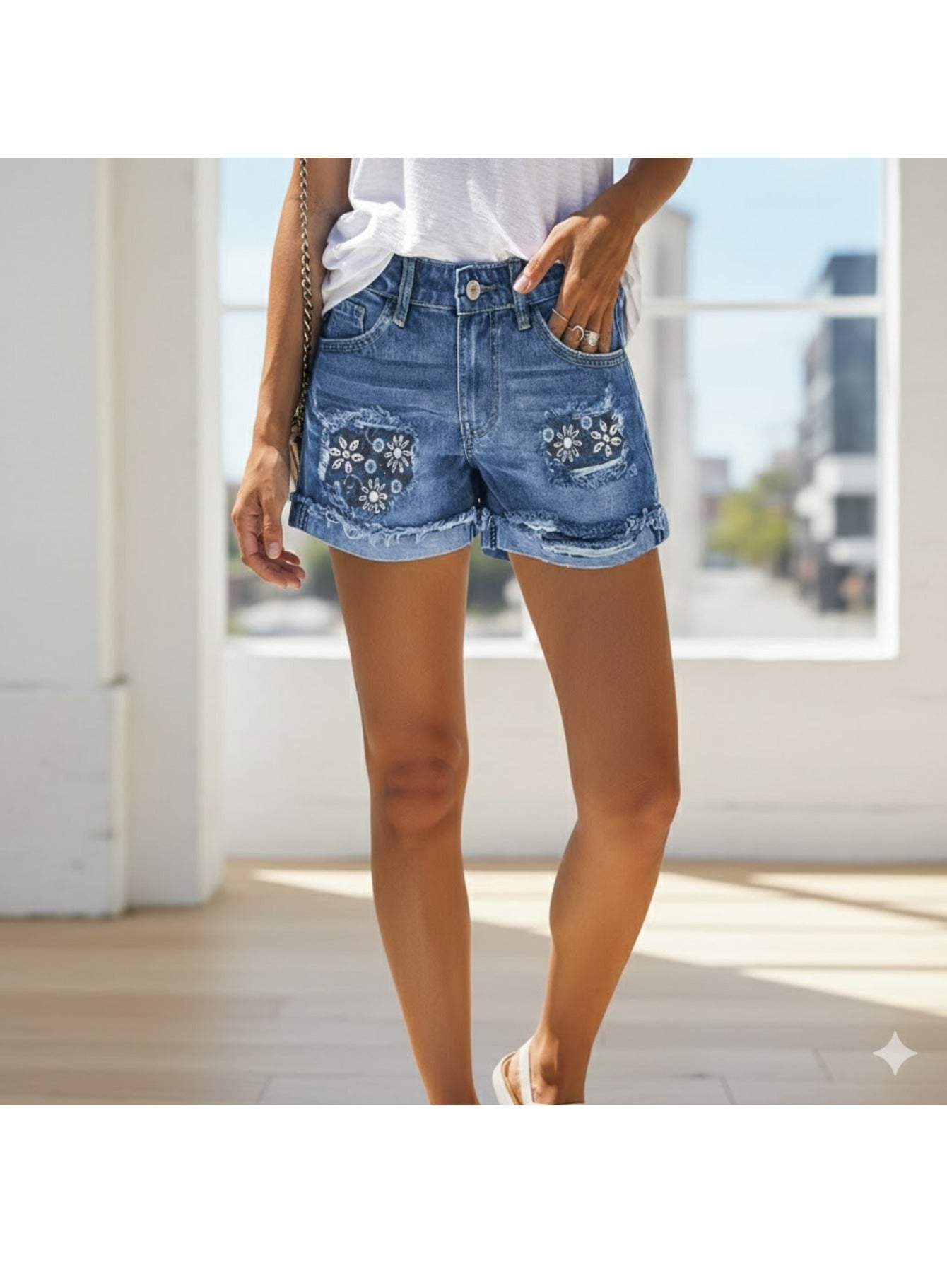 Women's Denim Shorts - Stretch Active – Blue detail view