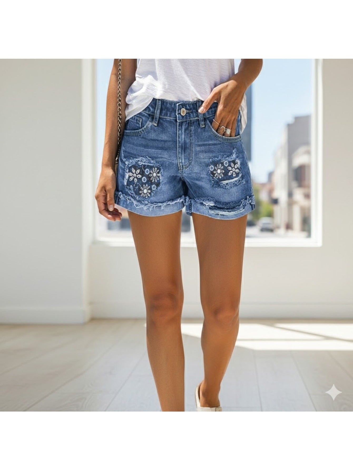 Women's Denim Shorts - Stretch Active – Blue detail view