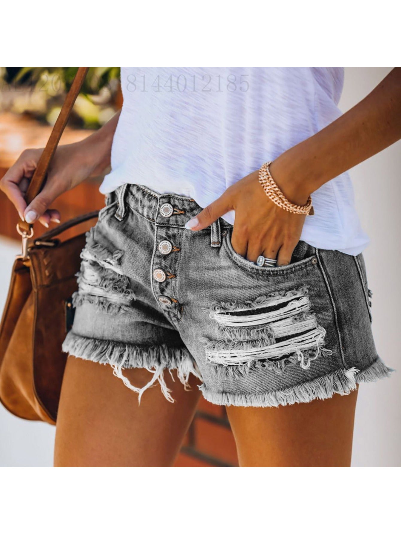 Women's Denim Shorts - Stretch Active – Blue / Grey detail view