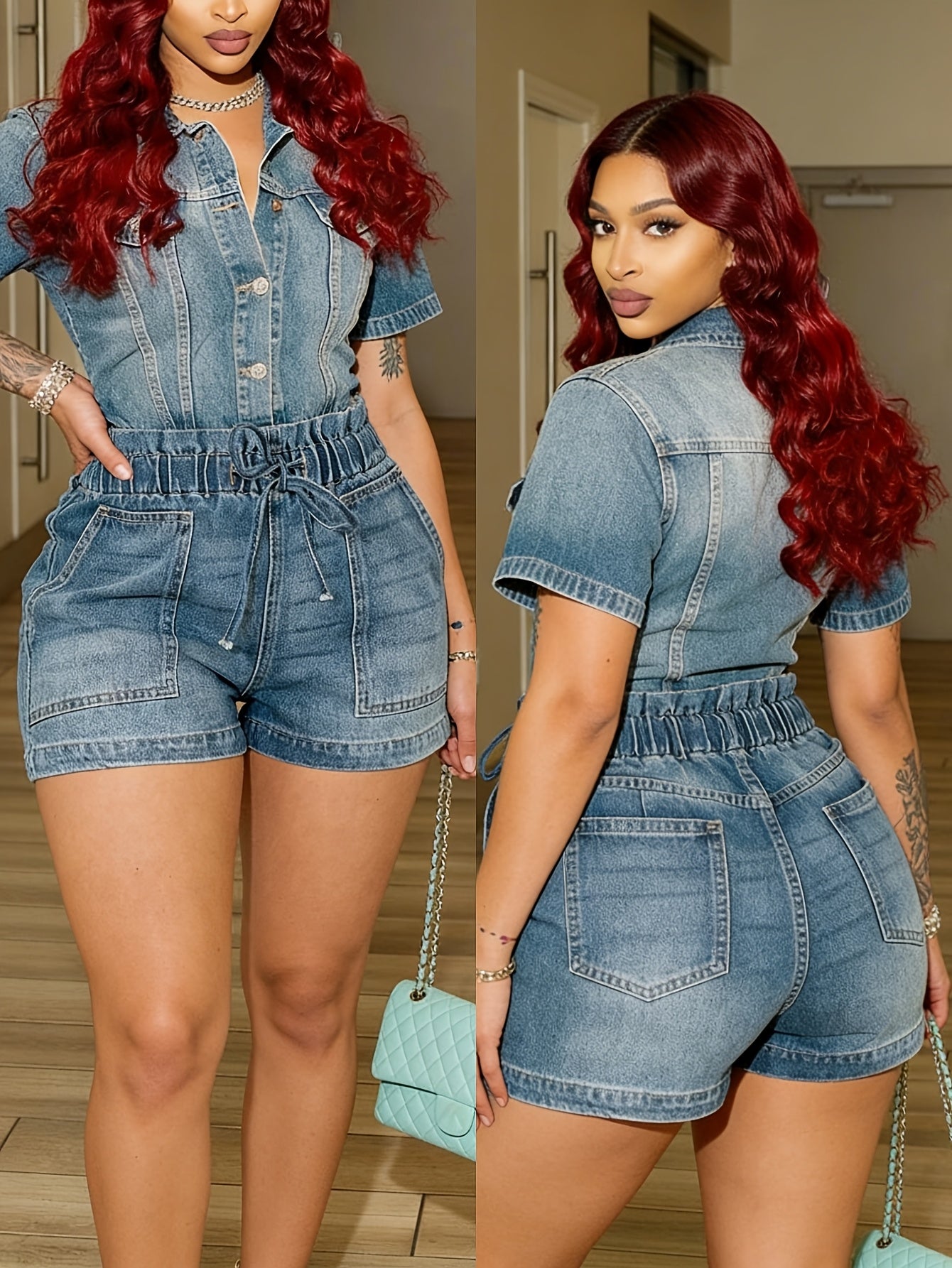 Women's Denim Shorts - Stretch Active – Medium Blue detail view
