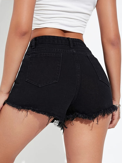 Women's Denim Shorts - Stretch – Black detail view