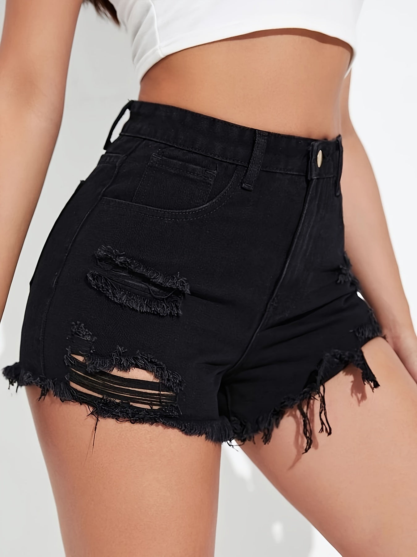 Women's Denim Shorts - Stretch – Black detail view