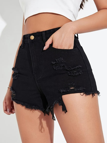 Women's Denim Shorts - Stretch – Black detail view