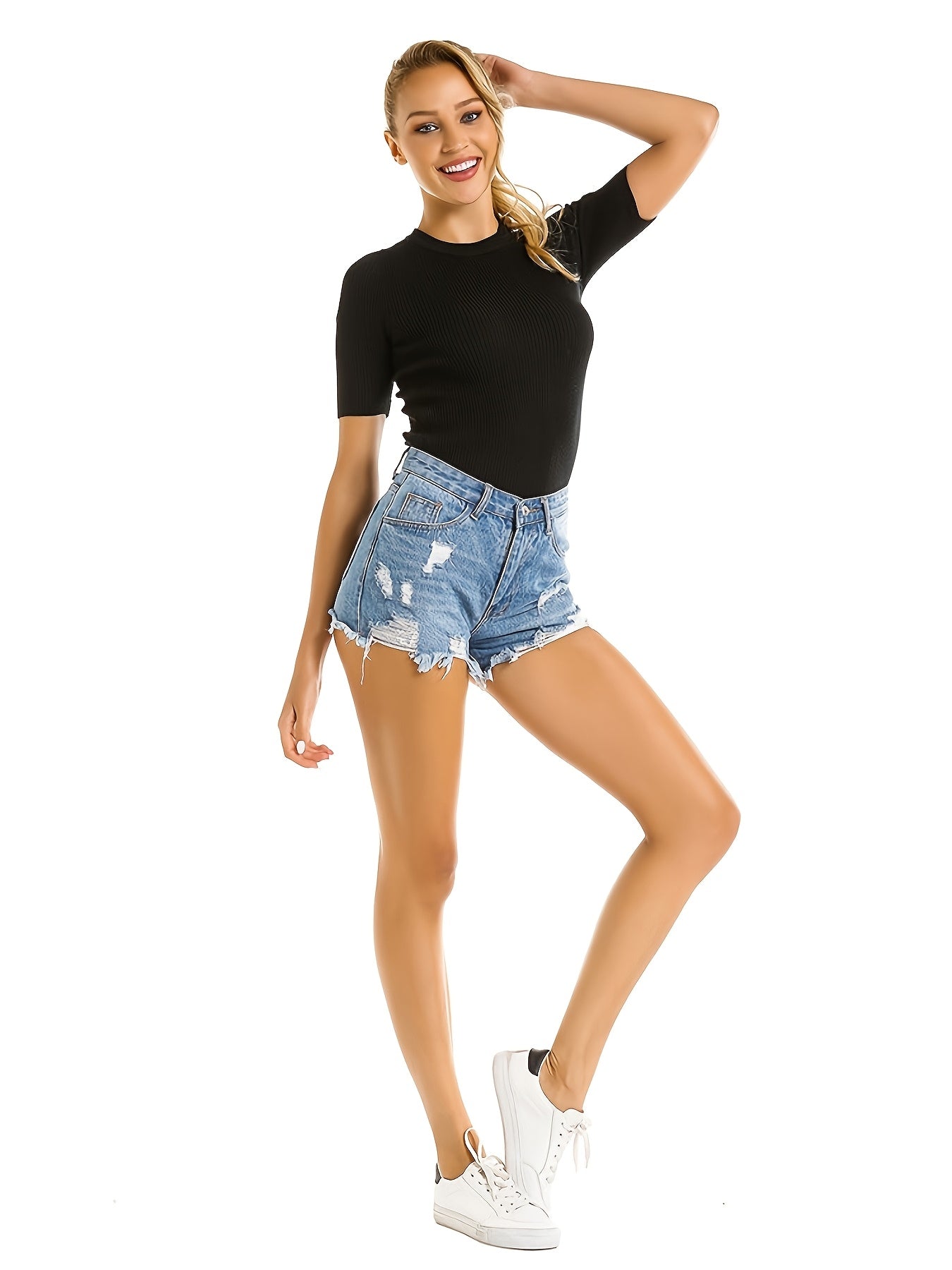 Women's Denim Shorts - Stretch – Bright Steel Blue detail view