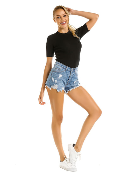 Women's Denim Shorts - Stretch – Bright Steel Blue detail view
