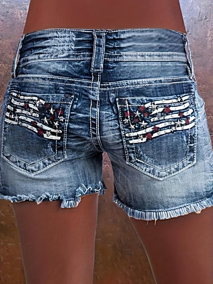 Women's Denim Shorts - Stretch – Medium Blue / Grey detail view