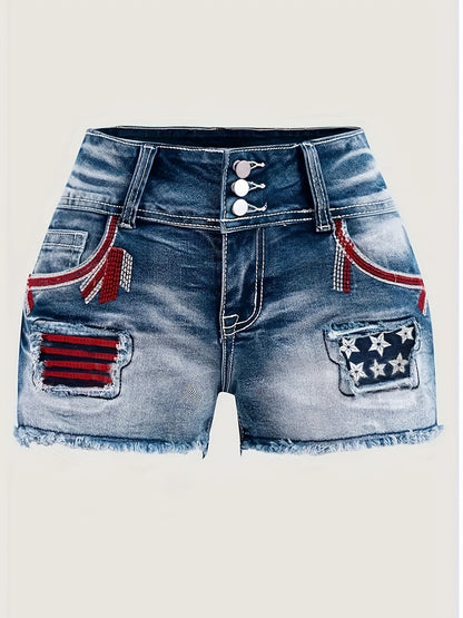 Women's Denim Shorts - Stretch – Medium Blue / Grey detail view