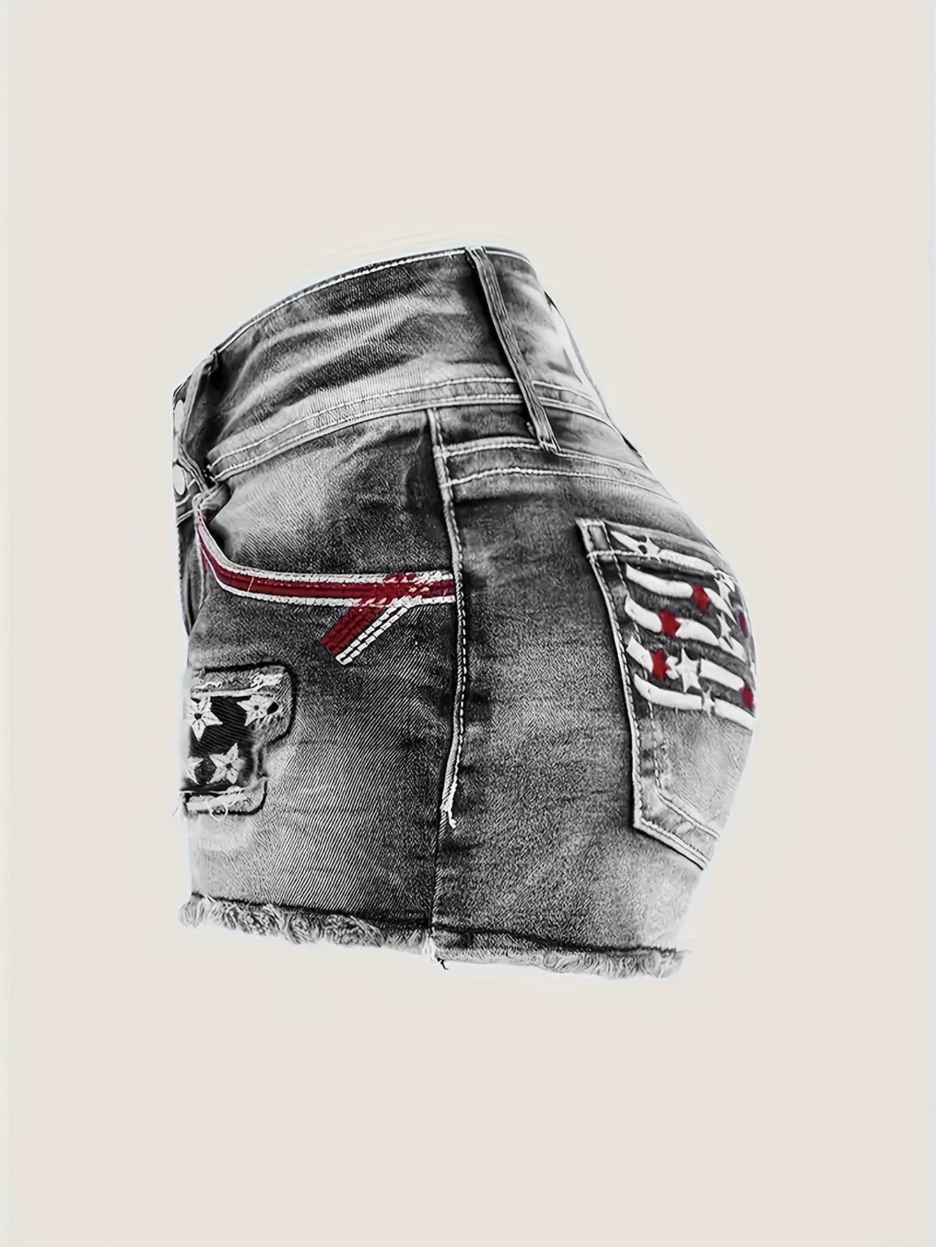 Women's Denim Shorts - Stretch – Medium Blue / Grey detail view