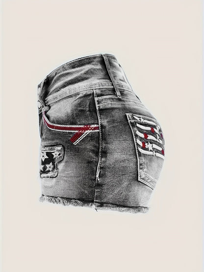 Women's Denim Shorts - Stretch – Medium Blue / Grey detail view