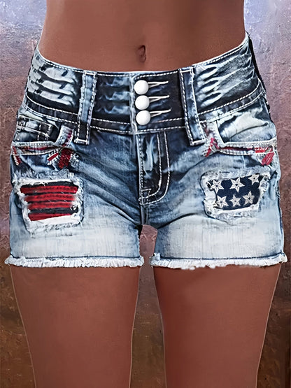 Women's Denim Shorts - Stretch – Medium Blue / Grey detail view
