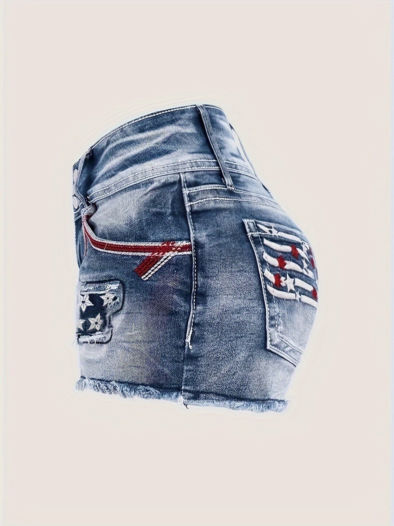 Women's Denim Shorts - Stretch – Medium Blue / Grey detail view