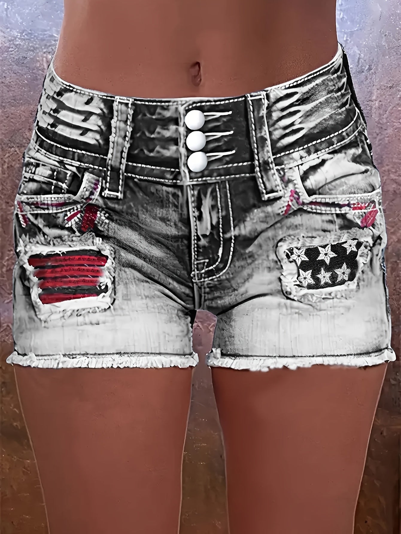 Women's Denim Shorts - Stretch – Medium Blue / Grey detail view