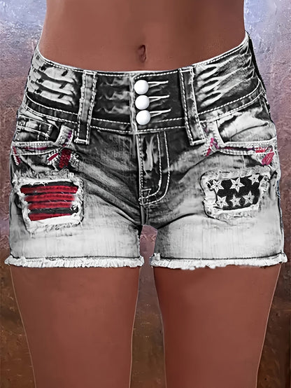 Women's Denim Shorts - Stretch – Medium Blue / Grey detail view