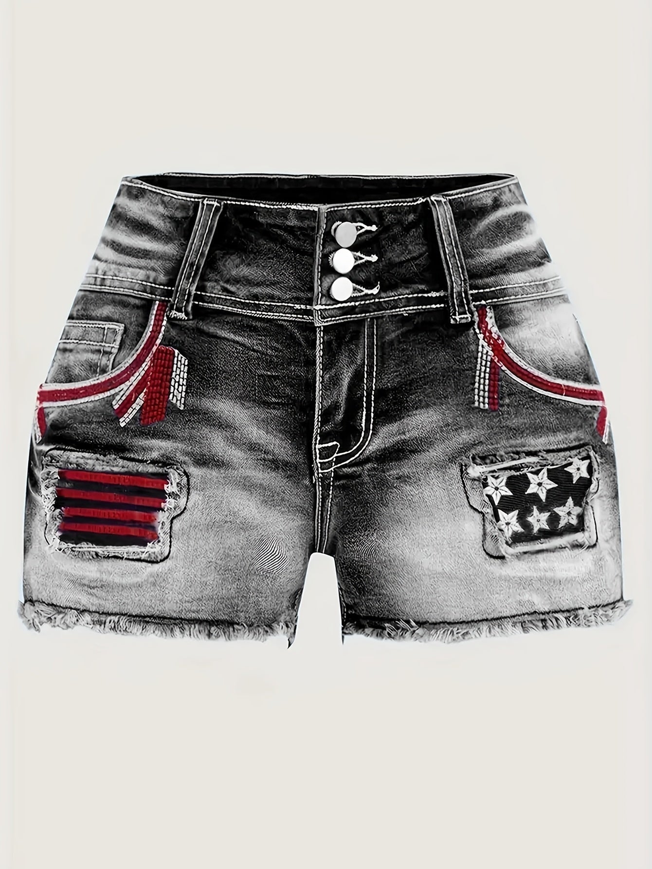 Women's Denim Shorts - Stretch – Medium Blue / Grey detail view