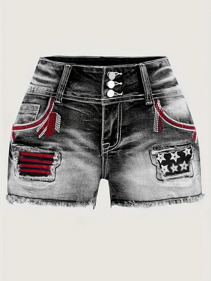 Women's Denim Shorts - Stretch – Medium Blue / Grey detail view
