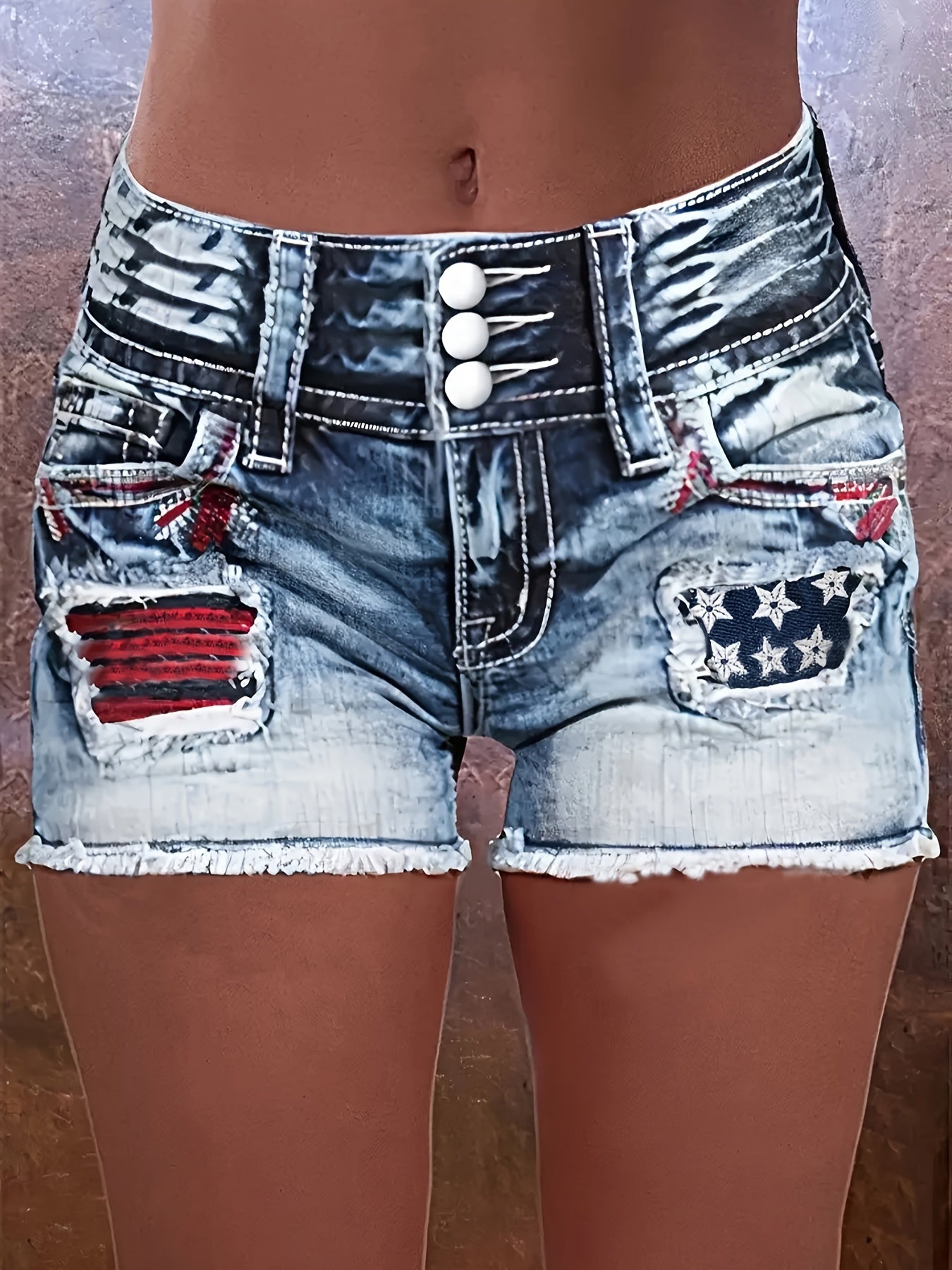 Women's Denim Shorts - Stretch – Medium Blue / Grey – Blue option – main product image