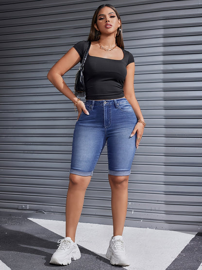 Women's Denim Shorts - Stretch – Medium Blue / Sizes XS–XXL detail view