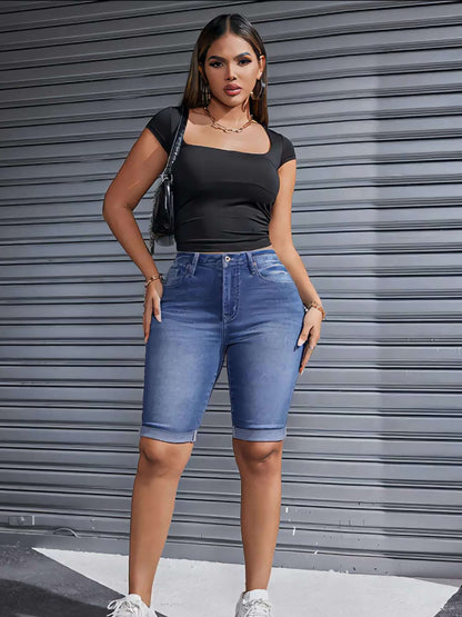 Women's Denim Shorts - Stretch – Medium Blue / Sizes XS–XXL detail view