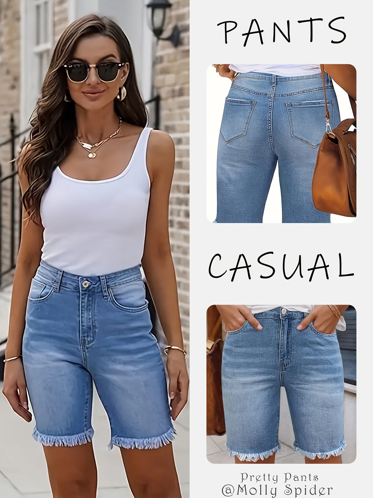 Women's Denim Shorts - Stretch – Relaxed Fit / Sky Blue detail view