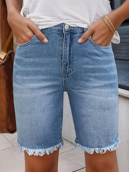 Women's Denim Shorts - Stretch – Relaxed Fit / Sky Blue detail view