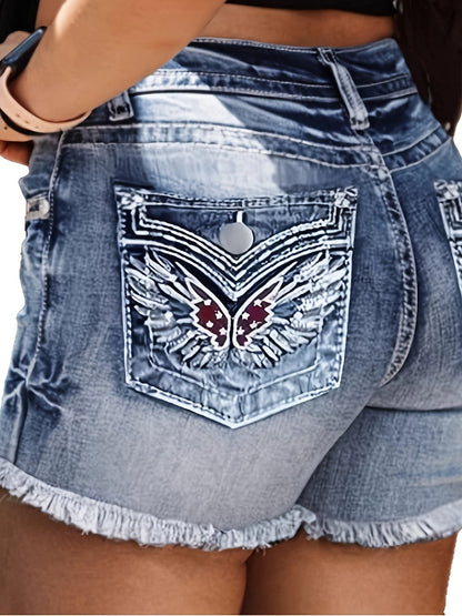 Women's Denim Shorts - Stretch With Pockets – Blue Denim Wash 19973 detail view