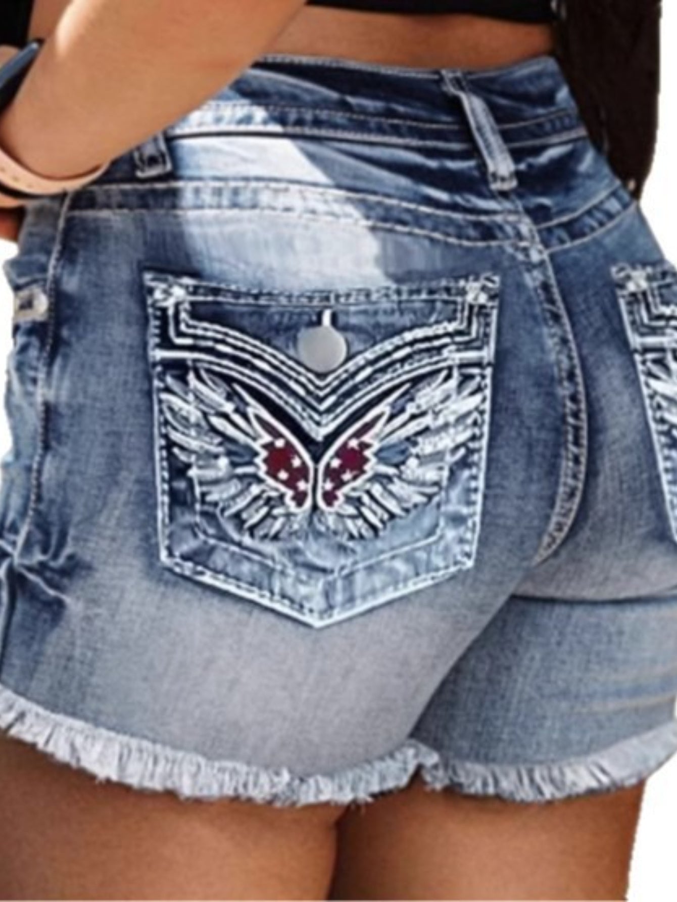 Women's Denim Shorts - Stretch With Pockets – Blue Denim Wash 19973 detail view