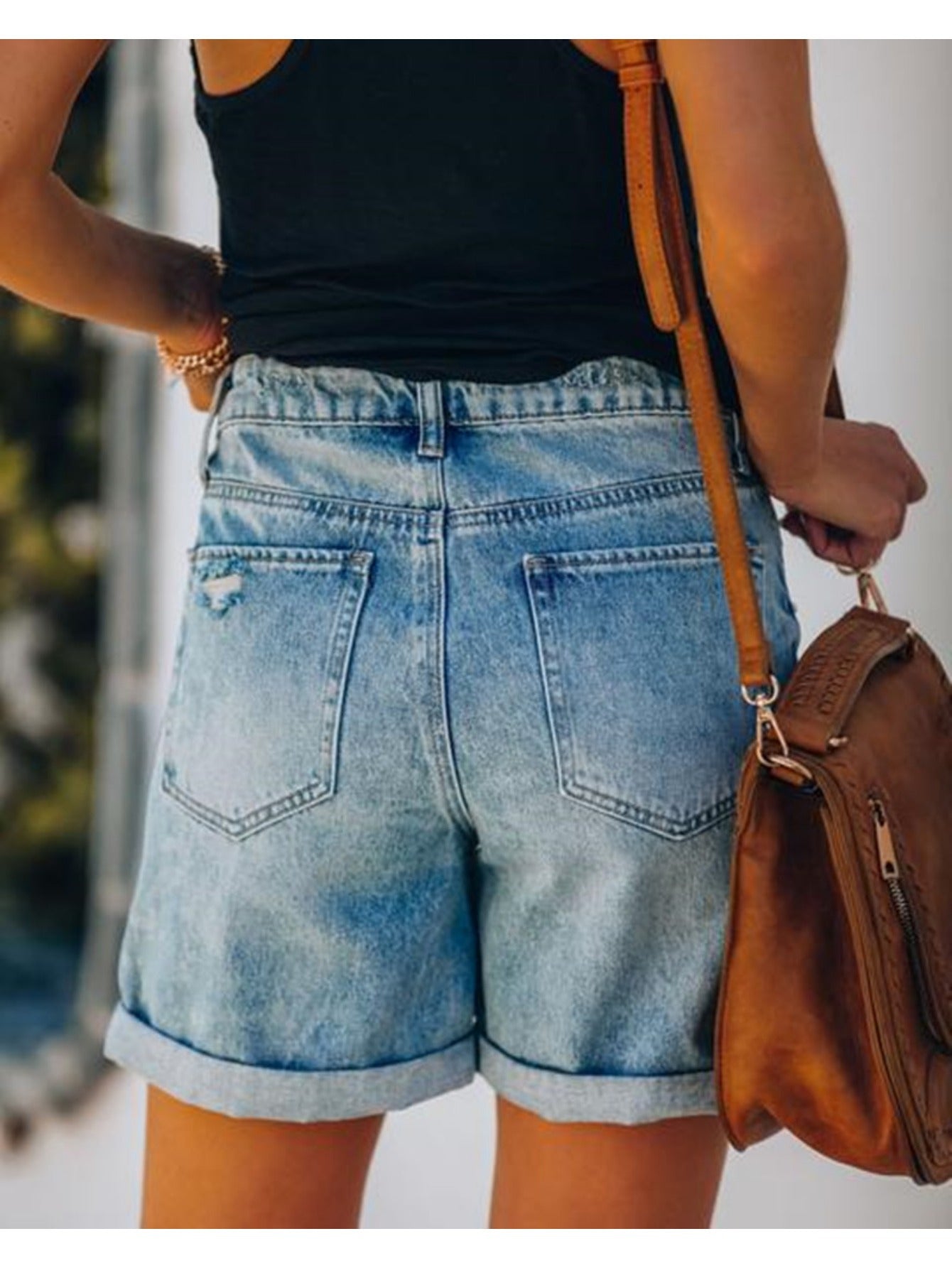 Women's Denim Shorts - Stretch With Pockets – Blue Denim Wash 21061 detail view