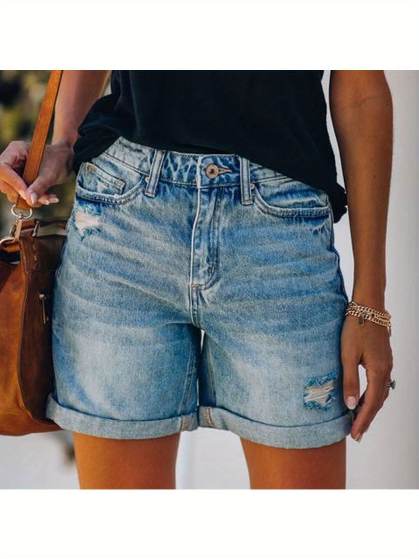 Women's Denim Shorts - Stretch With Pockets – Blue Denim Wash 21061 – Blue option – main product image