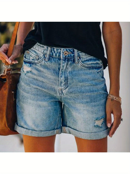 Women's Denim Shorts - Stretch With Pockets – Blue Denim Wash 21061 – Blue option – main product image