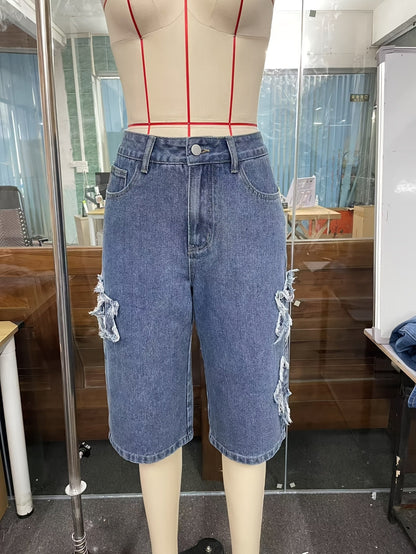 Women's Denim Shorts - Stretch With Pockets – Light Blue detail view