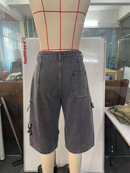 Women's Denim Shorts - Stretch With Pockets – Light Blue detail view