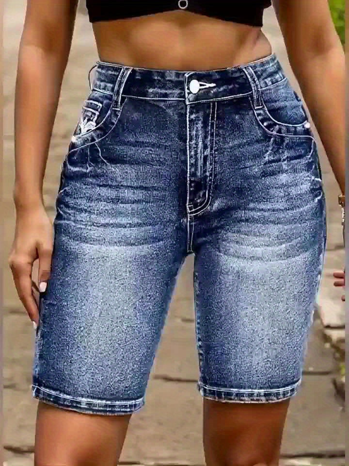 Women's Denim Shorts - Stretch With Pockets – Medium Blue detail view