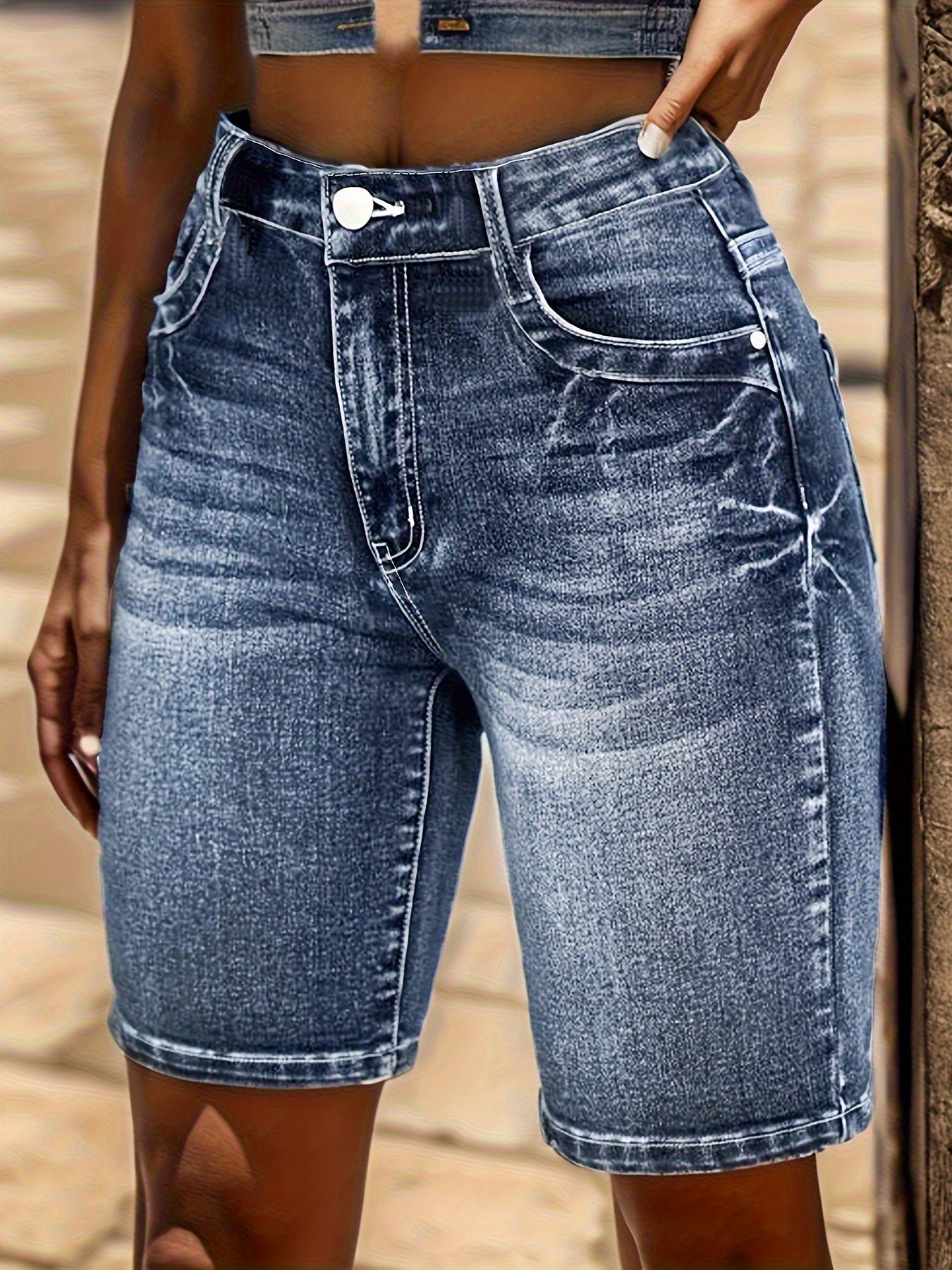 Women's Denim Shorts - Stretch With Pockets – Medium Blue – Blue option – view 4