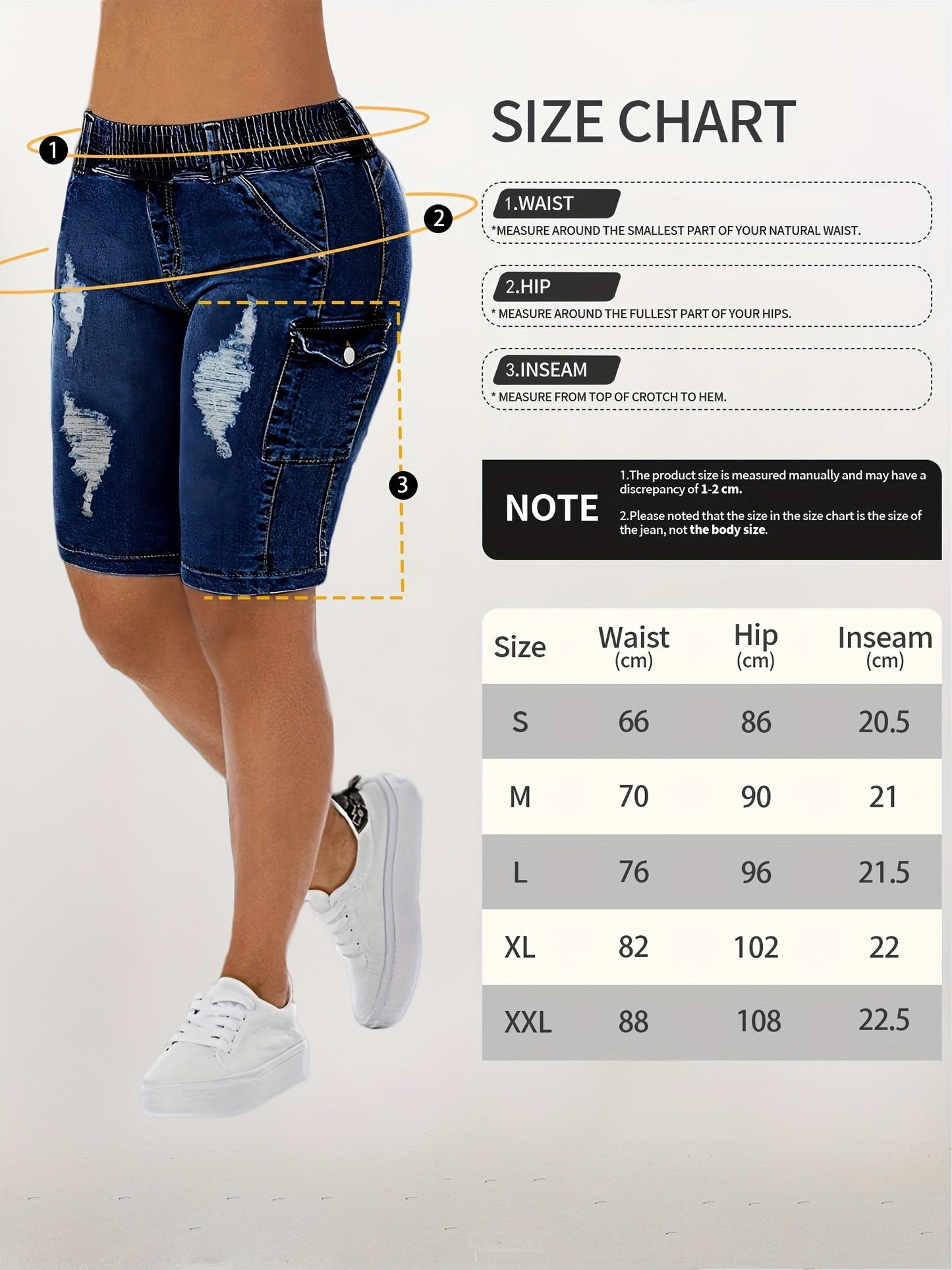 Women's Denim Shorts - Stretch With Pockets – Medium Blue / Light Blue detail view