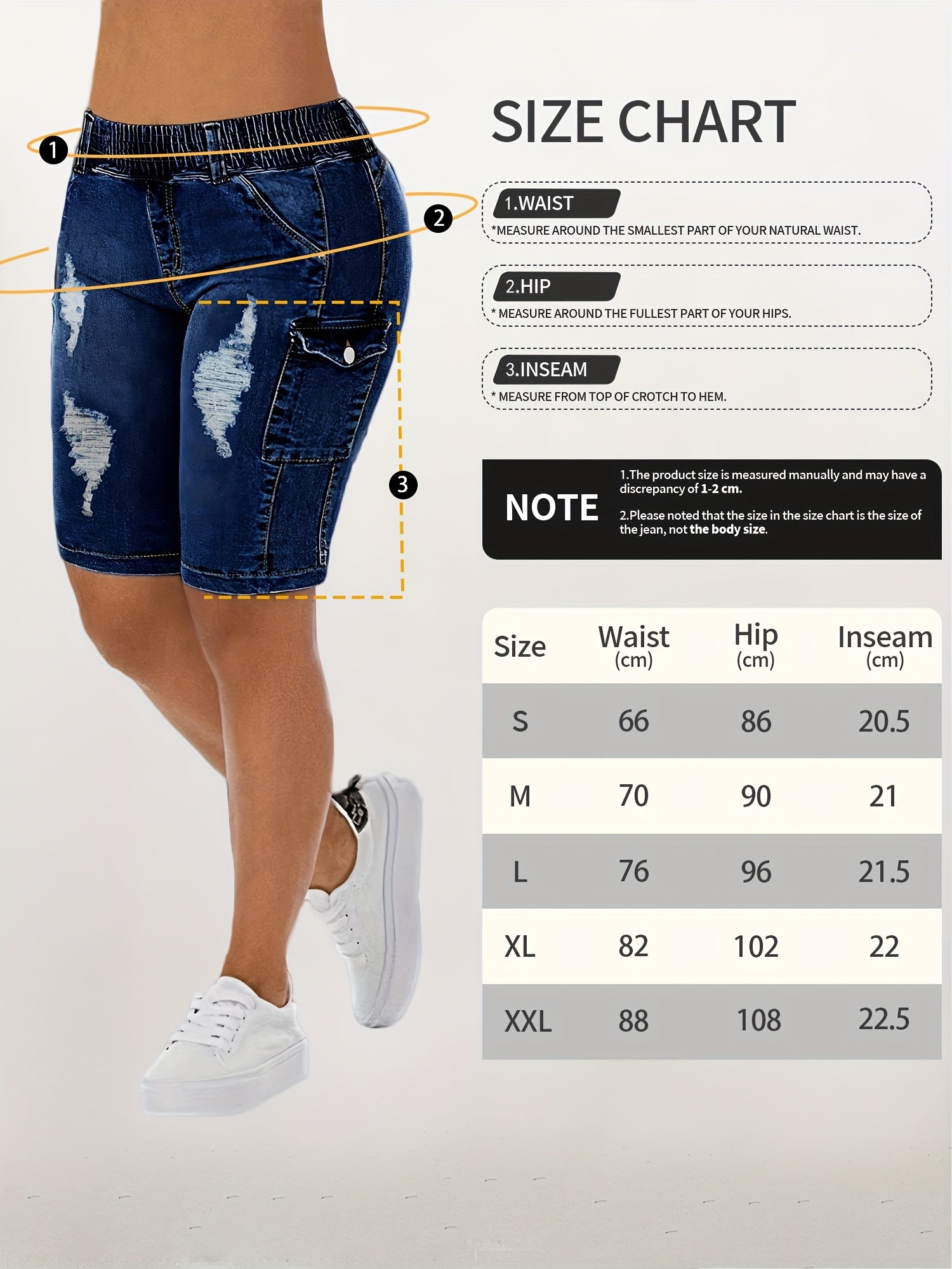 Women's Denim Shorts - Stretch With Pockets – Medium Blue / Light Blue detail view