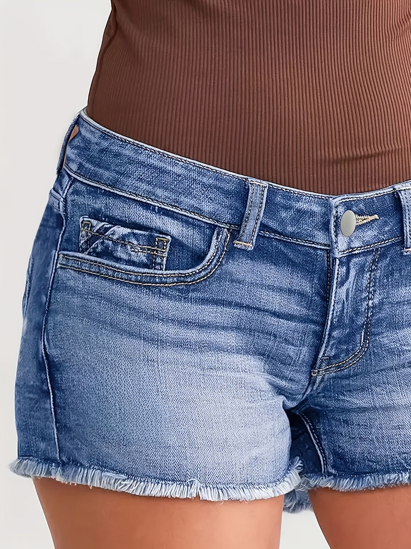 Women's Denim Shorts - Stretch With Pockets – Peacock Blue detail view