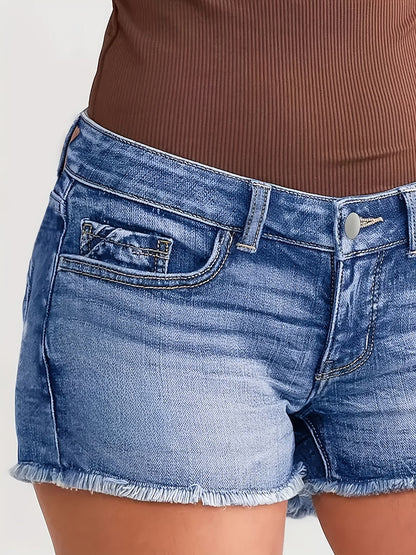 Women's Denim Shorts - Stretch With Pockets – Peacock Blue detail view