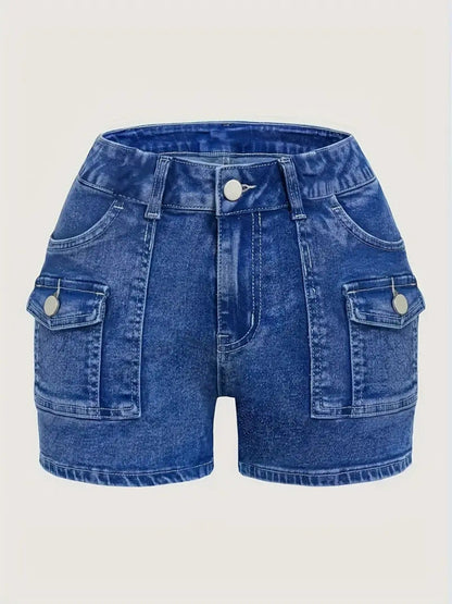 Women's Denim Shorts - Stretch With Pockets – Slim Fit / Blue detail view
