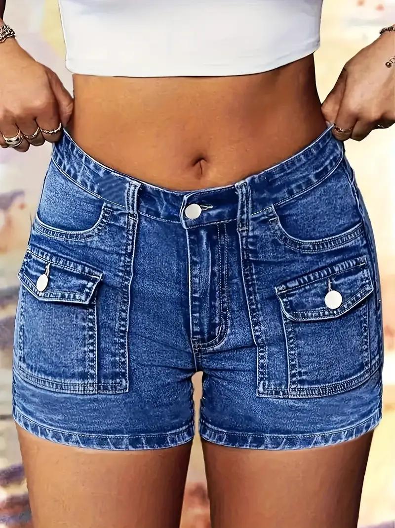 Women's Denim Shorts - Stretch With Pockets – Slim Fit / Blue detail view
