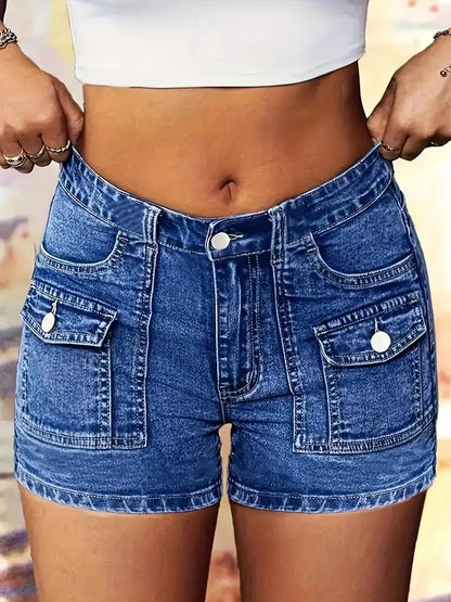 Women's Denim Shorts - Stretch With Pockets – Slim Fit / Blue detail view