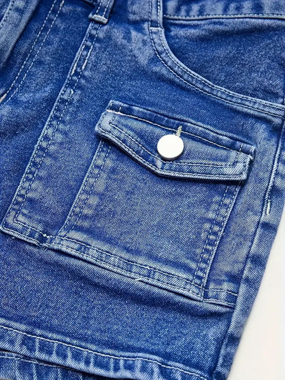 Women's Denim Shorts - Stretch With Pockets – Slim Fit / Blue detail view
