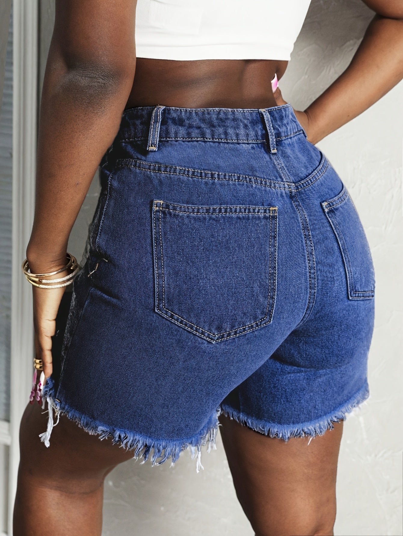 Women's Denim Shorts - Stretch With Pockets – White / Light Blue detail view