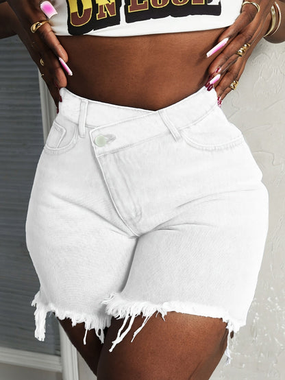 Women's Denim Shorts - Stretch With Pockets – White / Light Blue – White option – main product image
